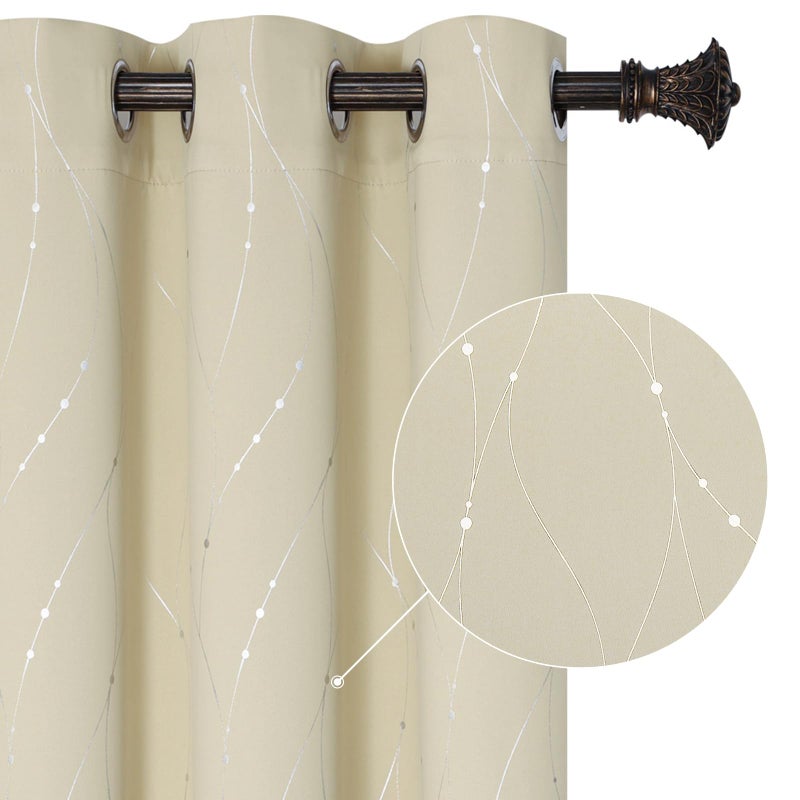 BUHUA Beige Blackout Curtain Panels, 84 Inches Long, Set of 2 - Thermal Insulated Curtains, Light Blocking Curtains with Floral Pattern (52 x 84 Inch Length, Beige, 2 Panels) - Image 2